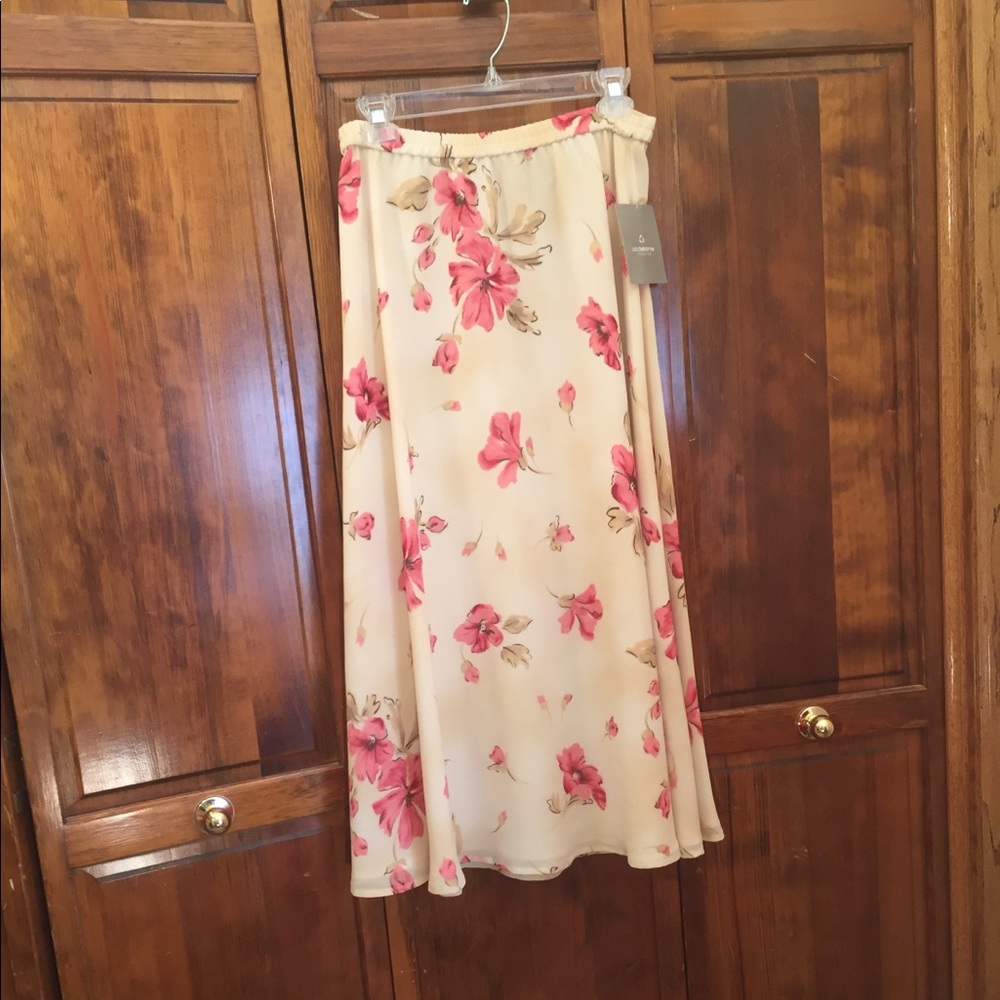 Liz Claiborne Floral A-Line Skirt - Cream and Pink